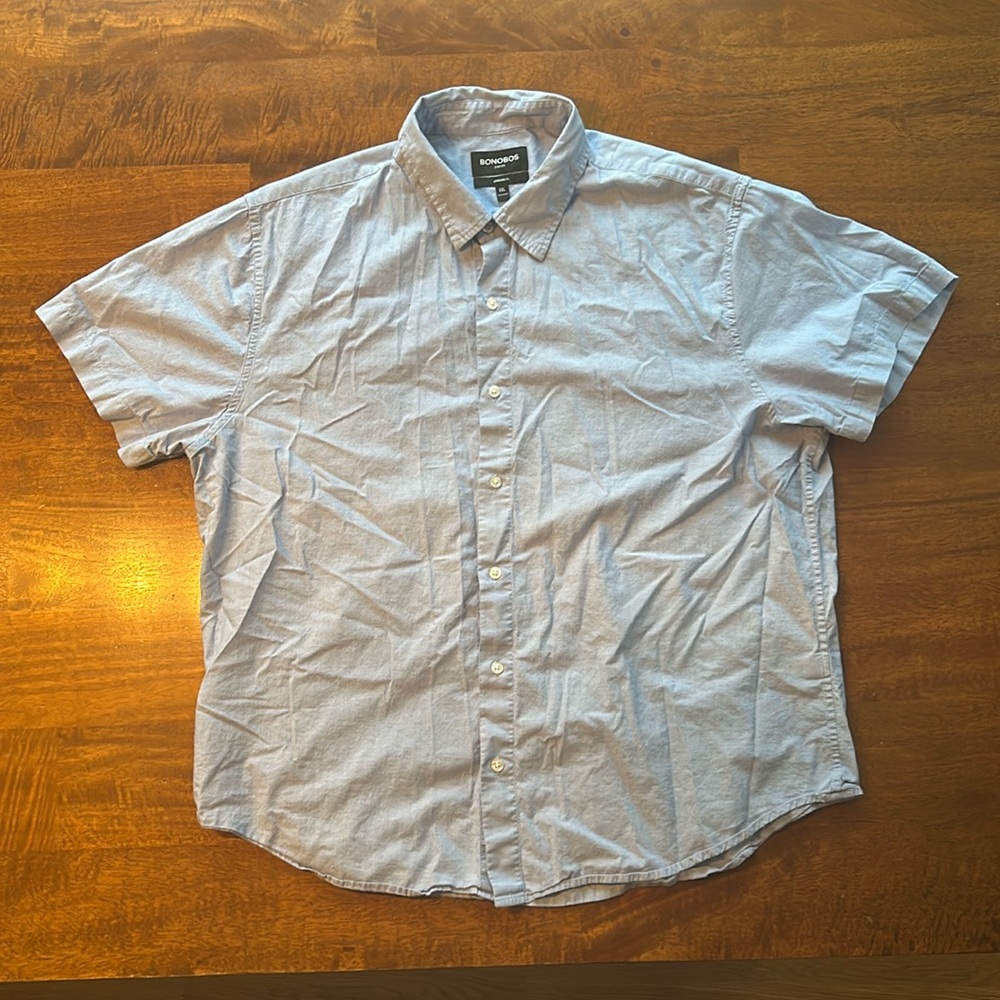 Bonobos men’s short sleeve shirt, blue Oxford, XXL, stretch, standard fit